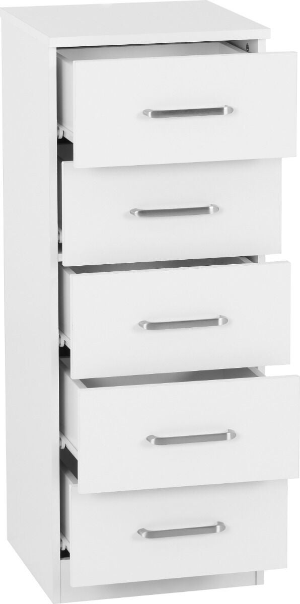 Dakota 5 Drawer Narrow Chest - White