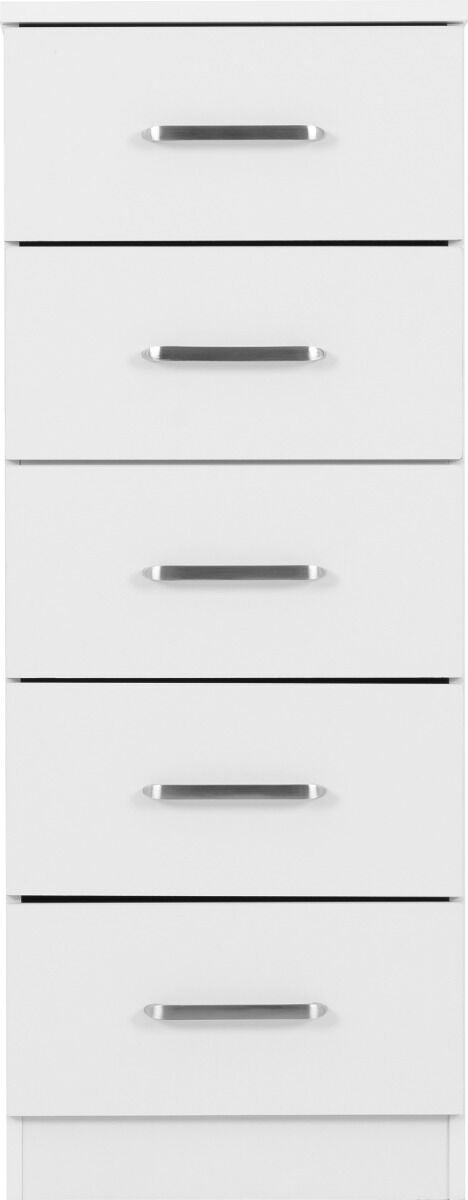Dakota 5 Drawer Narrow Chest - White