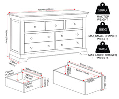 Bordeaux 3+2 Drawer Chest - Ivory