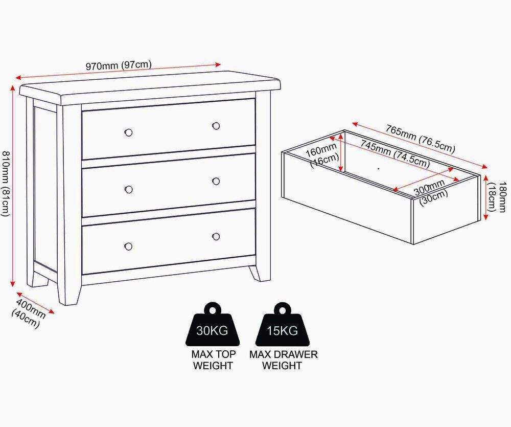 Windsor 3 Drawer Chest - Ivory/Oak