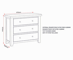 Windsor 3 Drawer Chest - Ivory/Oak