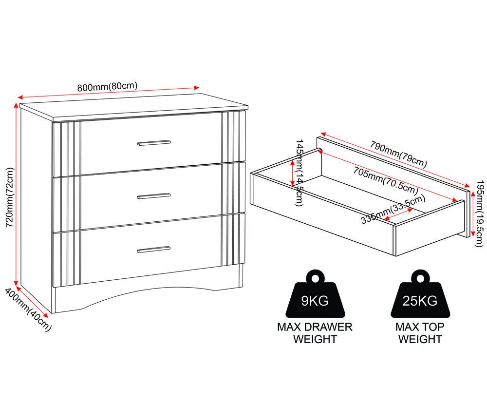 Tessa 3 Drawer Chest - Natural Oak Effect