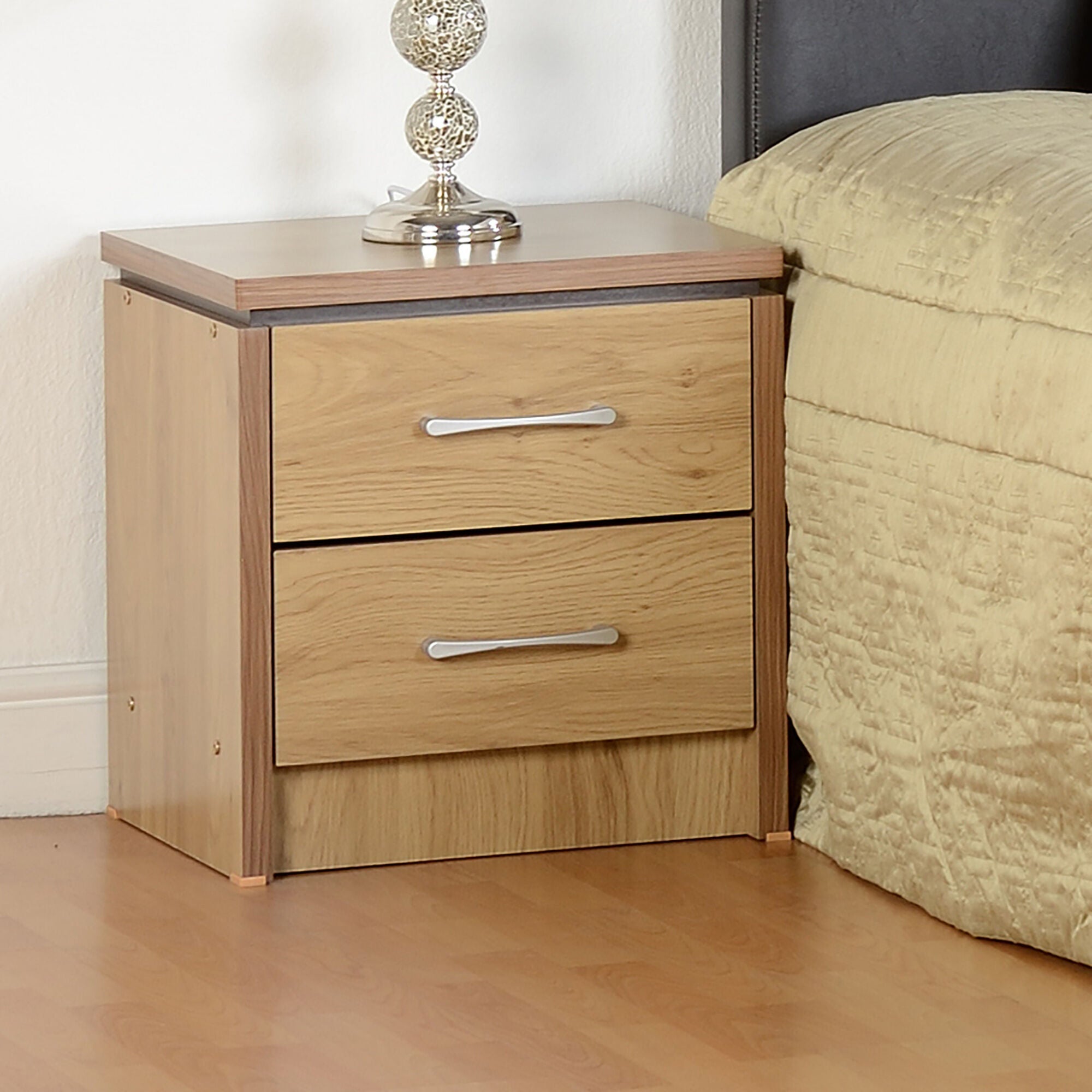Charles 2 Drawer Bedside - Oak Effect Veneer