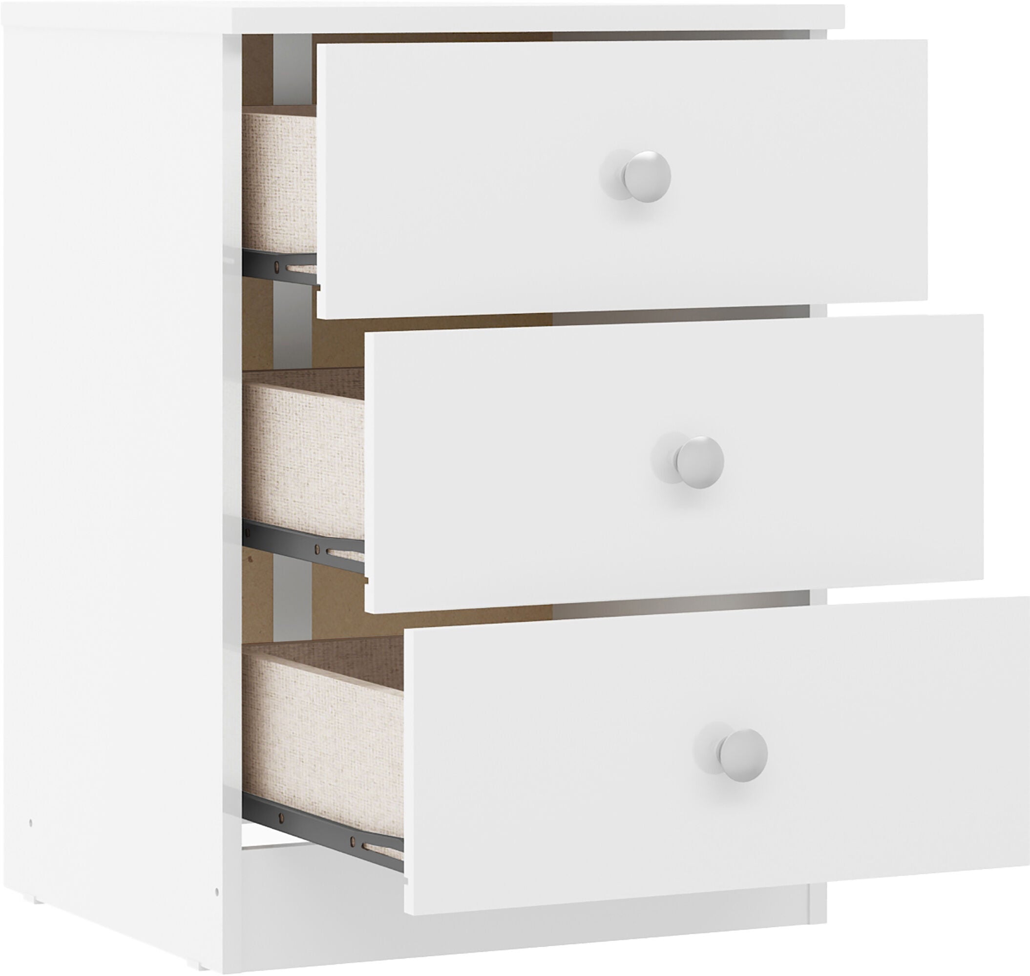 Denver 3 Drawer Bedside - White Gloss