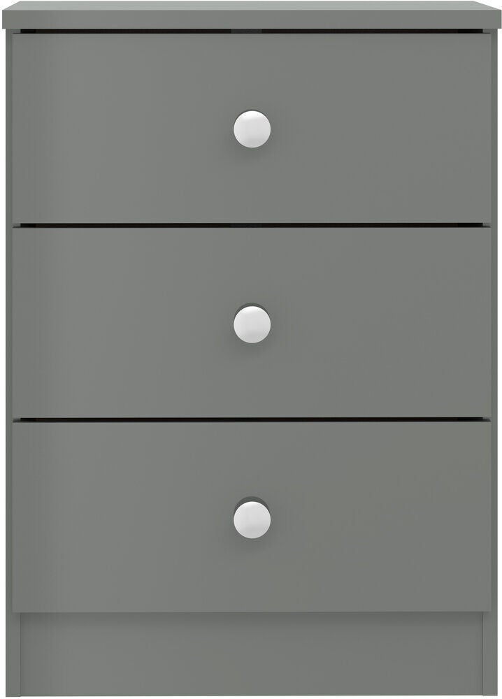 Denver 3 Drawer Bedside - Grey Gloss