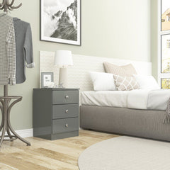 Denver 3 Drawer Bedside - Grey Gloss