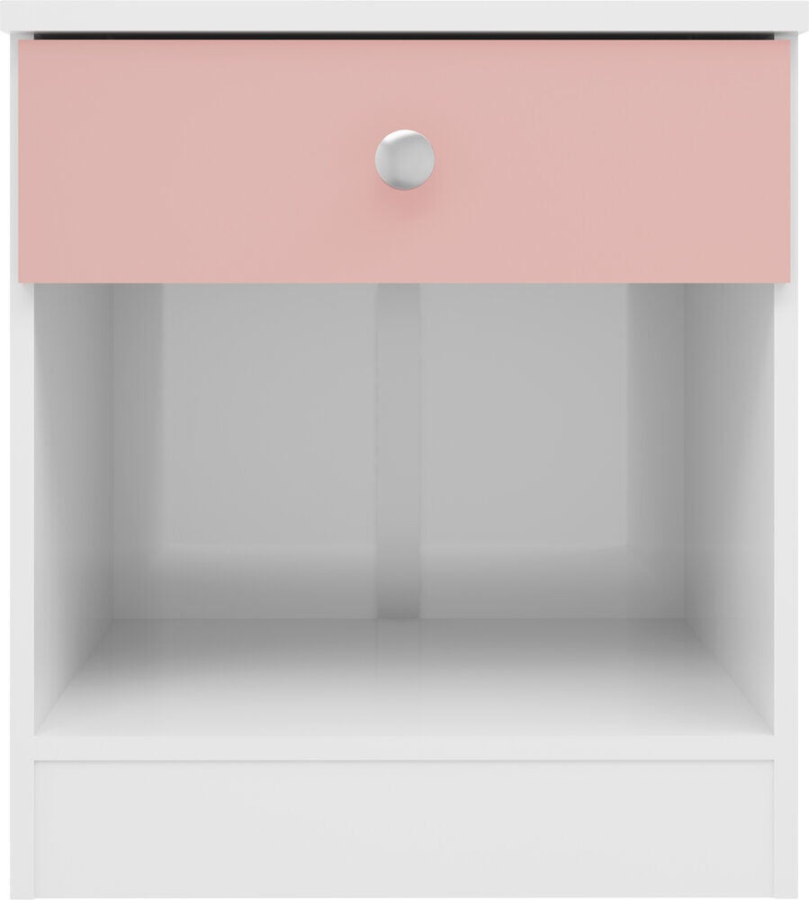 Denver 1 Drawer Bedside - White/Pink Gloss