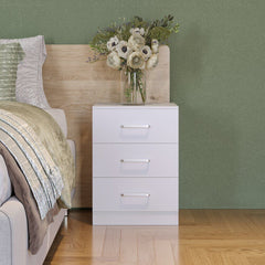 Dakota 3 Drawer Bedside - White