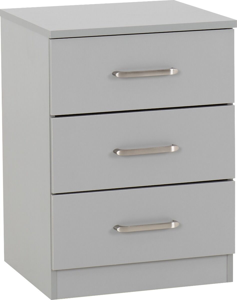 Dakota 3 Drawer Bedside - Light Grey