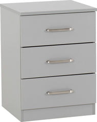 Dakota 3 Drawer Bedside - Light Grey