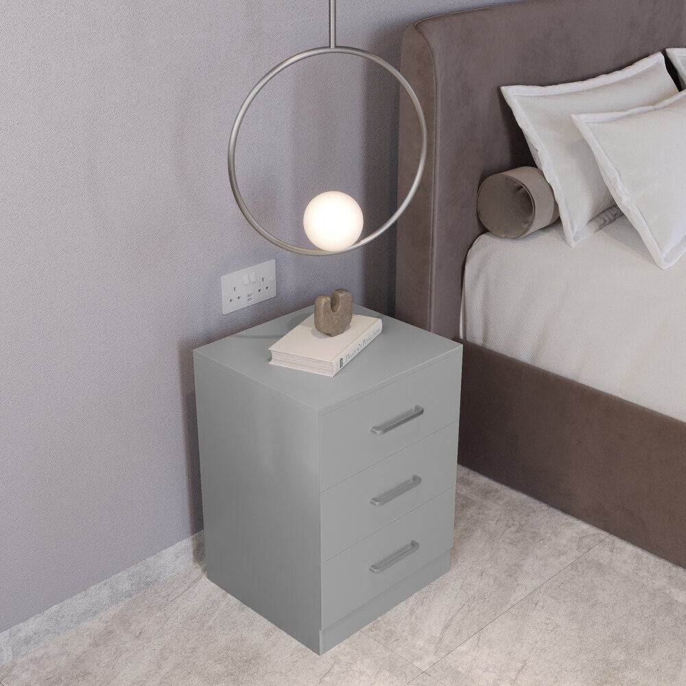 Dakota 3 Drawer Bedside - Light Grey