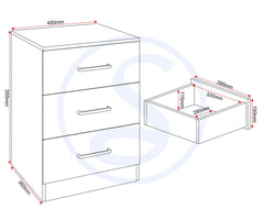 Dakota 3 Drawer Bedside - Light Grey