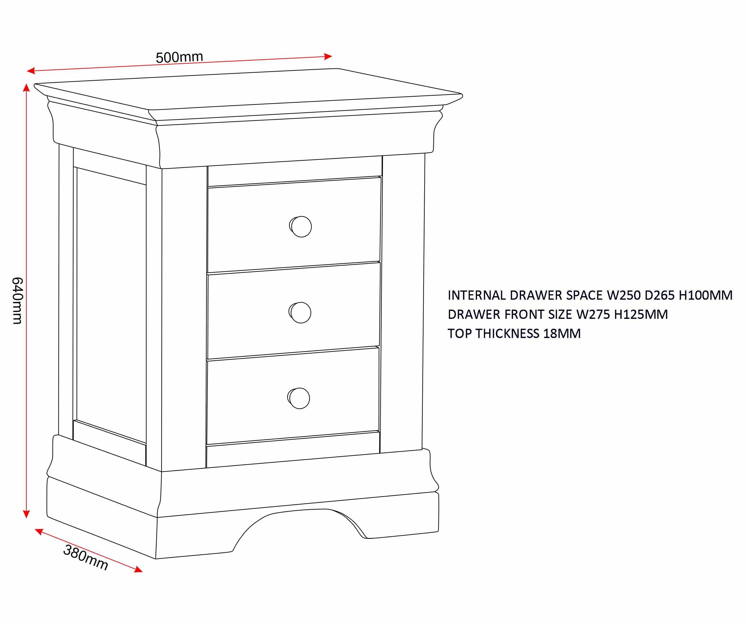Bordeaux 3 Drawer Bedside - Pebble Grey