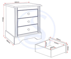 Stratford 3 Drawer Bedside - White
