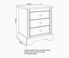 Stratford 3 Drawer Bedside - White