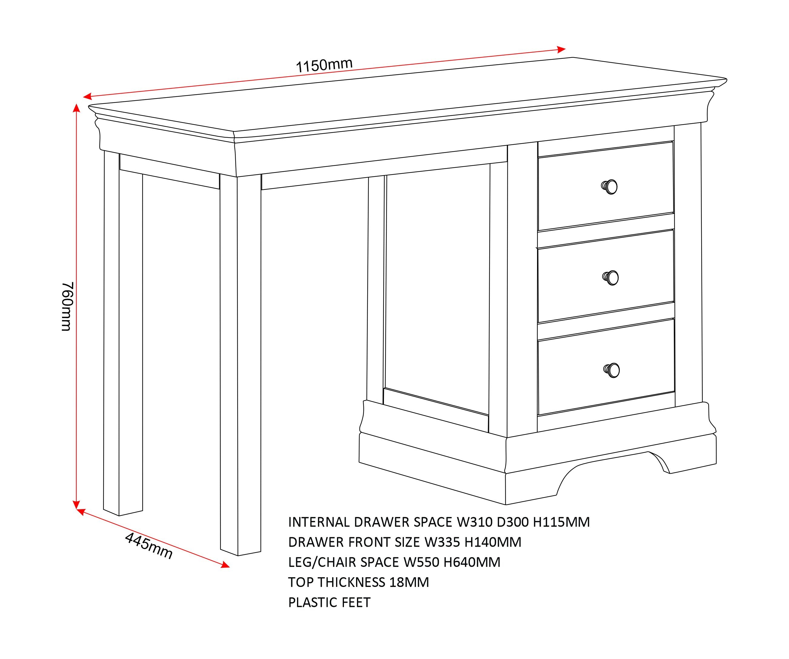 Bordeaux 3 Drawer Dressing Table Set - Ivory/Oat Fabric