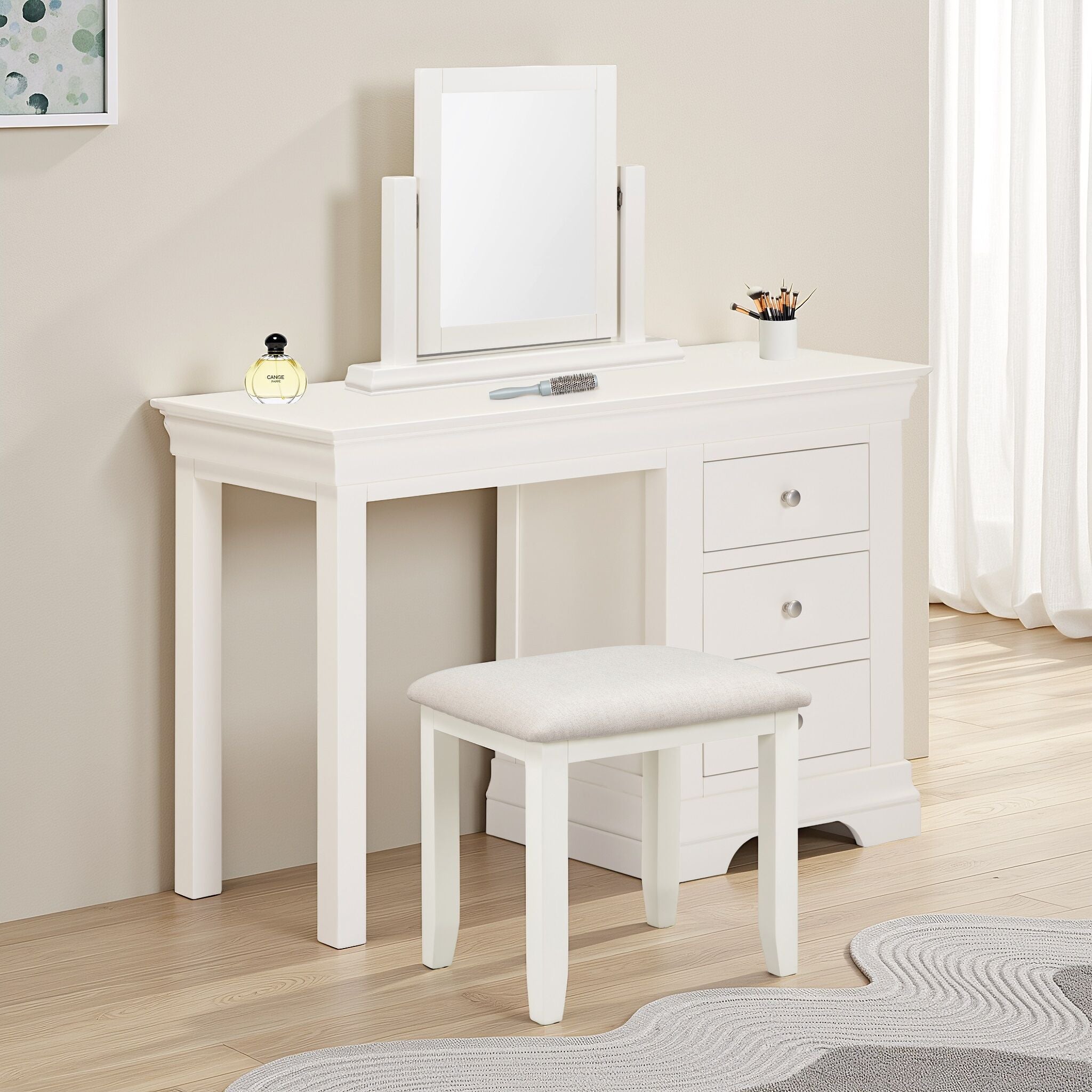 Bordeaux 3 Drawer Dressing Table Set - Ivory/Oat Fabric