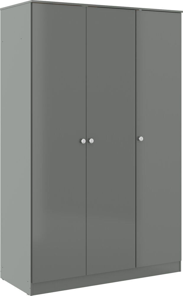 Denver 3 Door Wardrobe Bedroom Set - Grey Gloss