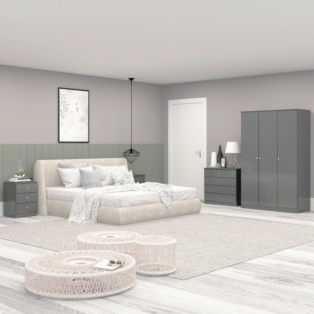 Denver 3 Door Wardrobe Bedroom Set - Grey Gloss