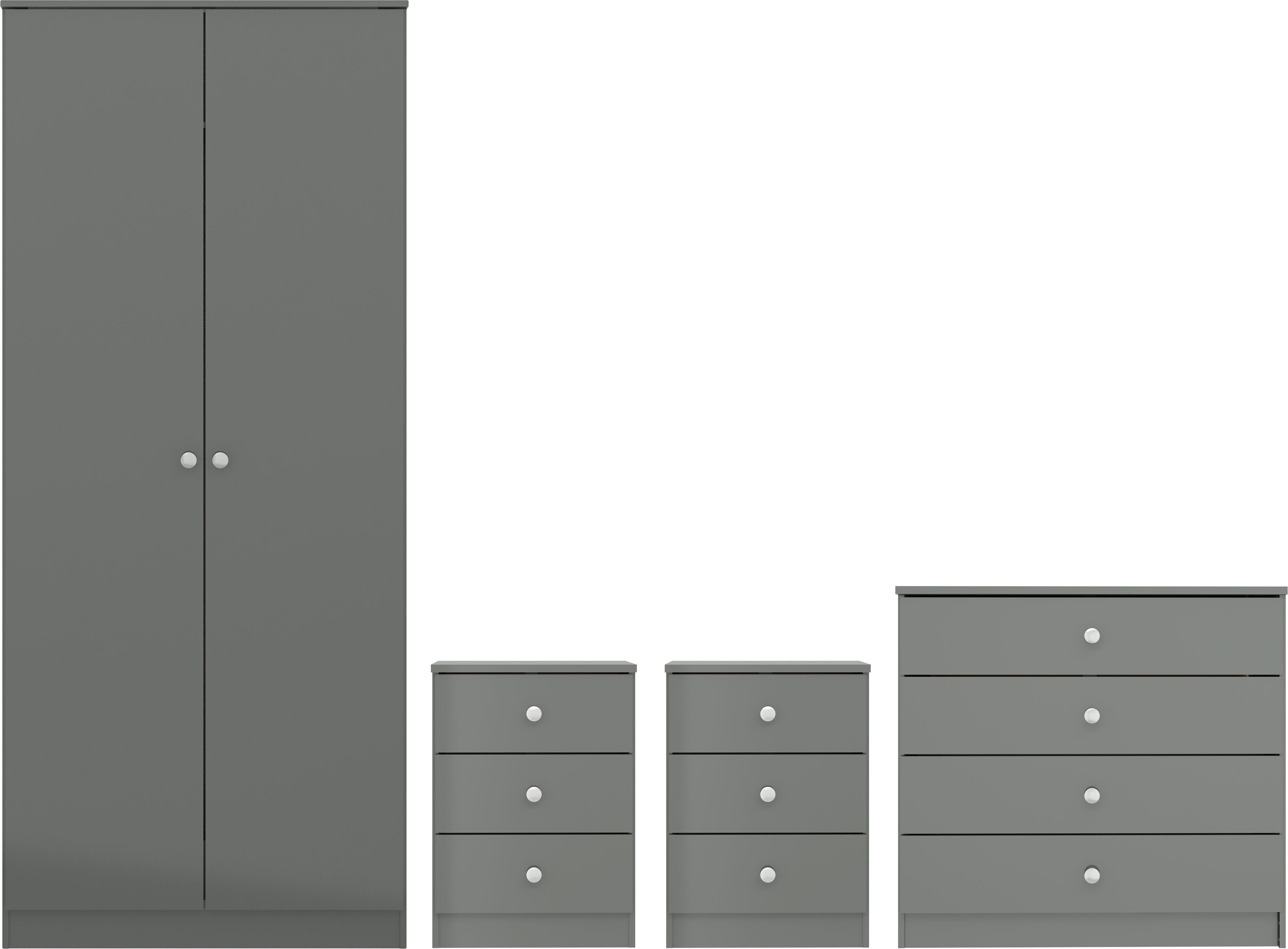 Denver 2 Door Wardrobe Bedroom Set - Grey Gloss