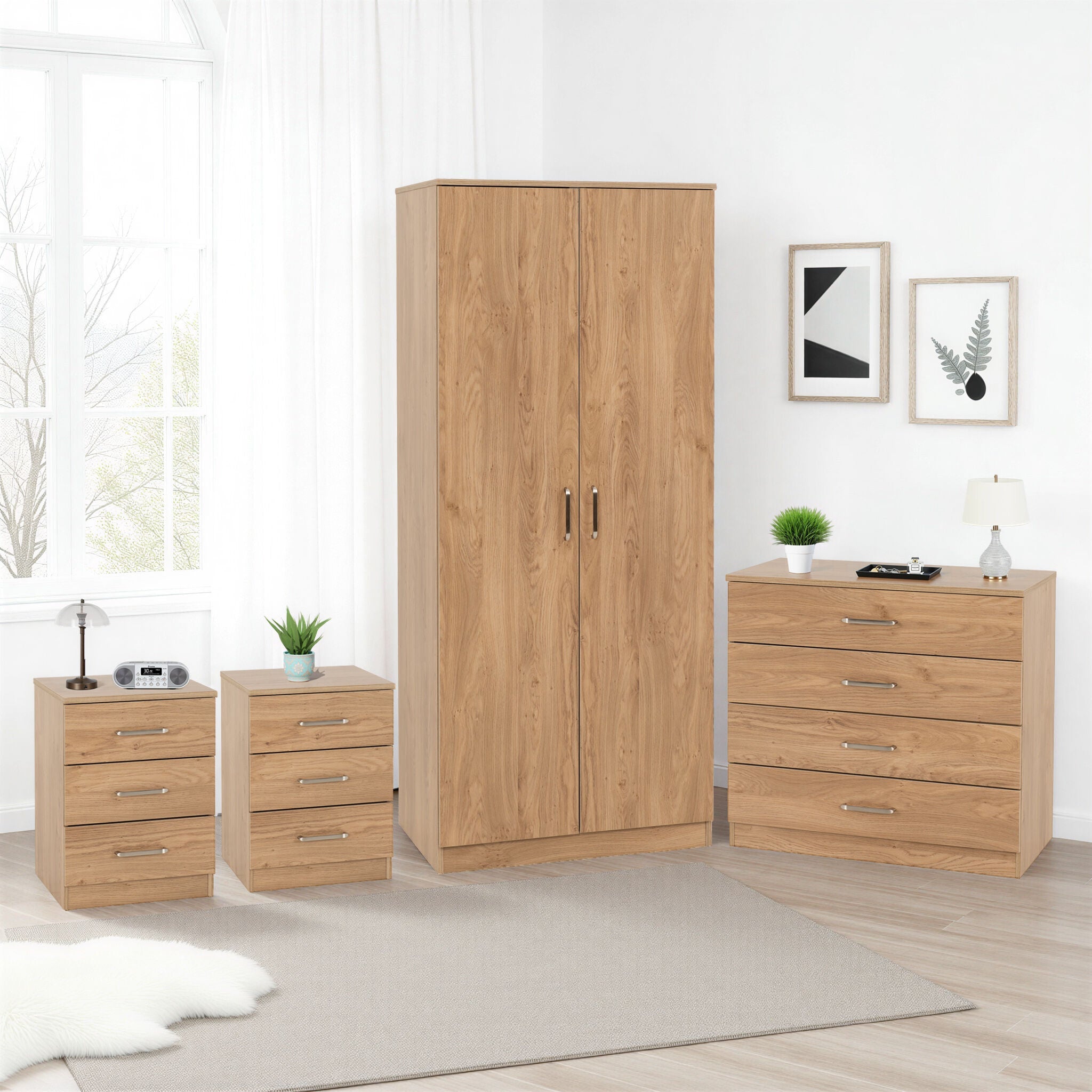 Dakota 2 Door Wardrobe Bedroom Set - Oak Effect