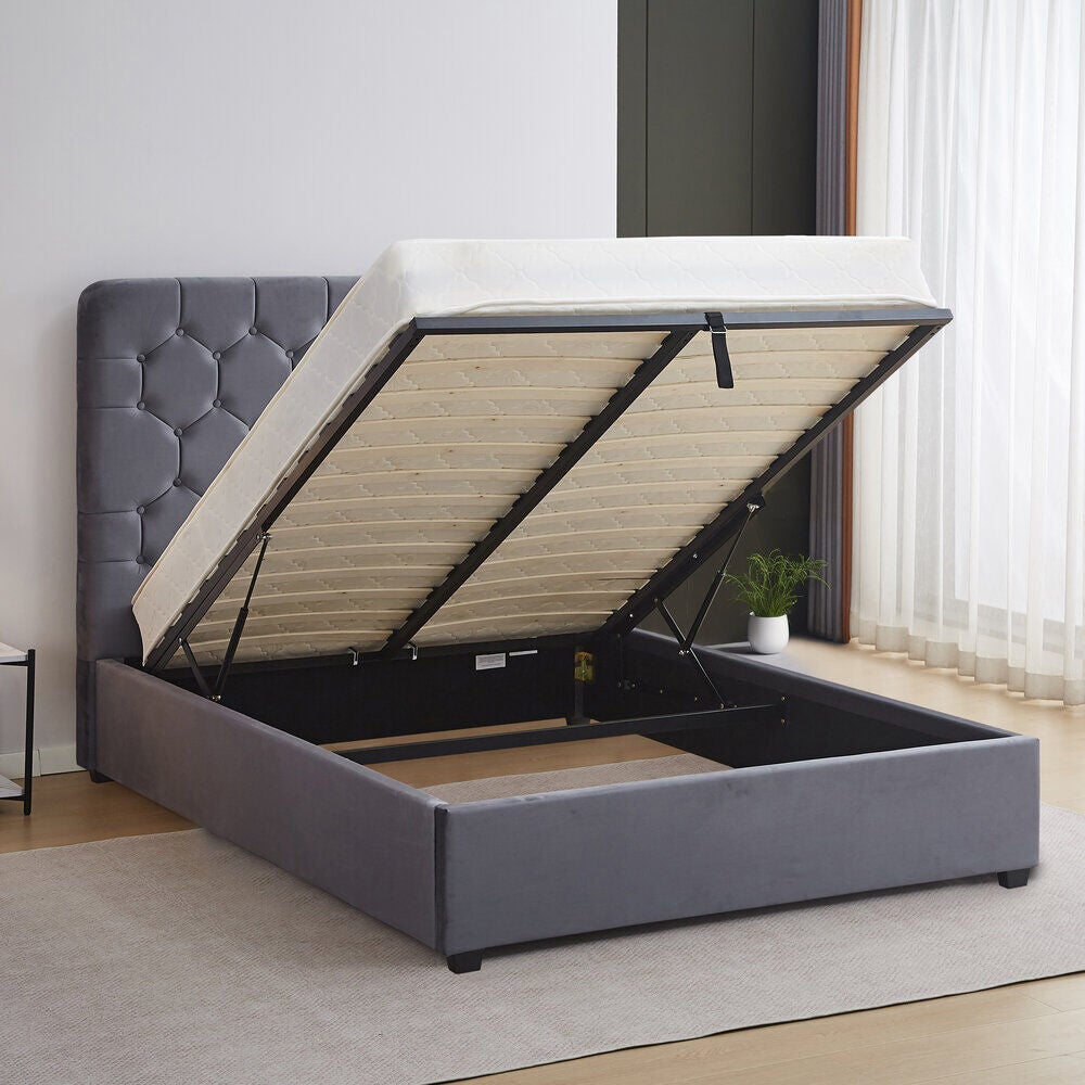 Madison 4'6" Ottoman Bed - Grey Velvet Fabric