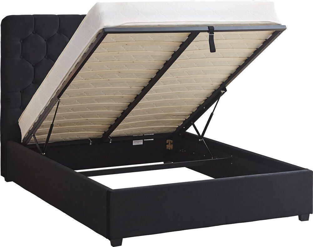 Madison 4'6" Ottoman Bed - Black Velvet Fabric