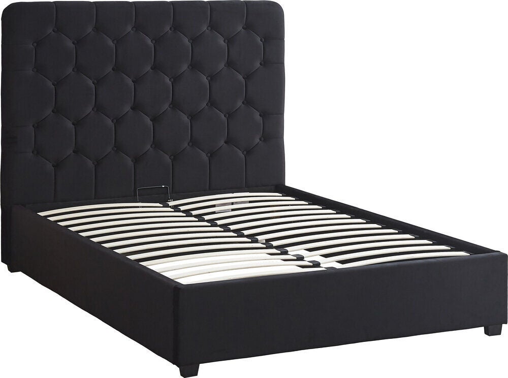 Madison 4'6" Ottoman Bed - Black Velvet Fabric