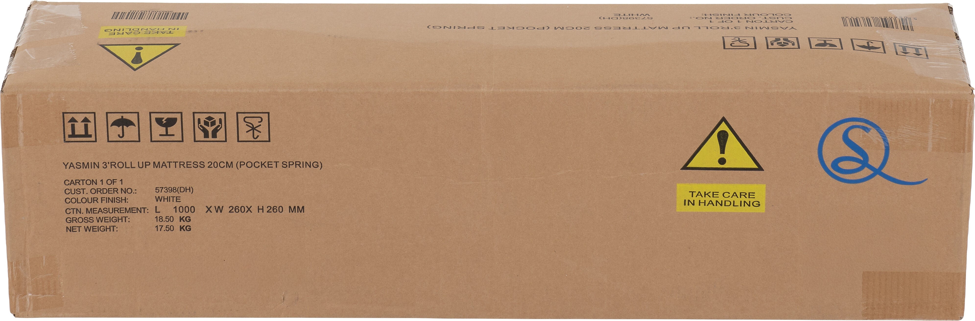 Yasmin 3' Roll Up Mattress 20cm (Pocket Spring) - White