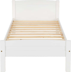 front Single Wooden Bed Frame - WHITE