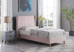 Pink Velvet Fabric Single Bed Amelia 3'