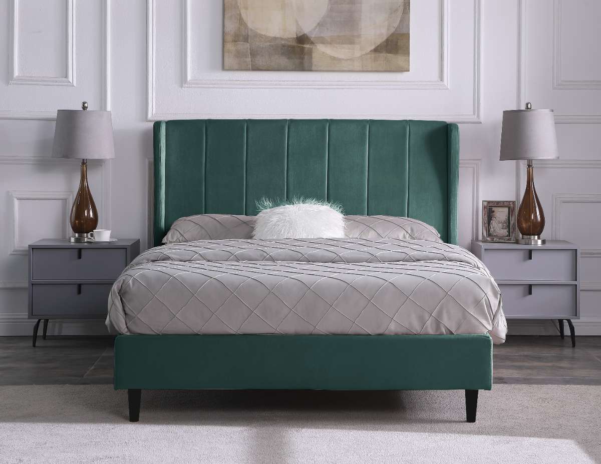 AMELIA 4'6" BED - GREEN VELVET FABRIC 3