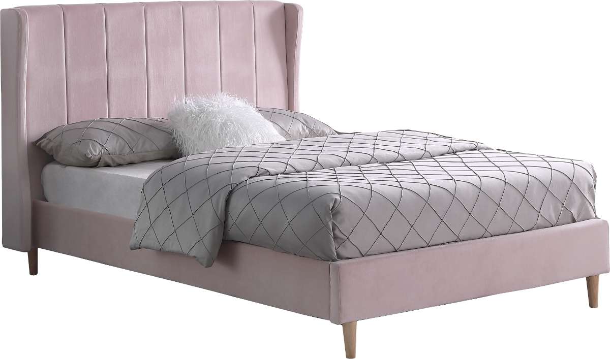 AMELIA 5' King Sized Bed Frame - PINK VELVET FABRIC 2