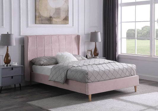 AMELIA 5' King Sized Bed Frame - PINK VELVET FABRIC