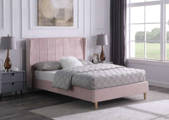 AMELIA 5' King Sized Bed Frame - PINK VELVET FABRIC