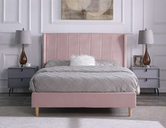 AMELIA 5' King Sized Bed Frame - PINK VELVET FABRIC 3