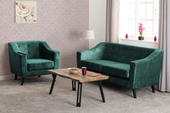 ASHLEY 2 SEATER SOFA - GREEN VELVET FABRIC