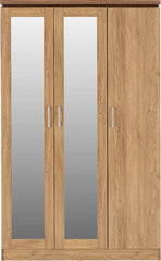 CHARLES 3 DOOR ALL HANGING WARDROBE - OAK EFFECT VENEER WITH WALNUT TRIM