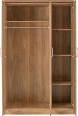 CHARLES 3 DOOR ALL HANGING WARDROBE - OAK EFFECT VENEER WITH WALNUT TRIM