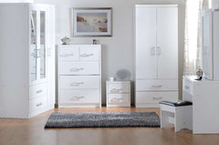 CHARLES 4 DOOR 2 DRAWER MIRRORED WARDROBE - WHITE