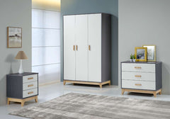 CLEVELAND 3 DRAWER CHEST - WHITE/GREY METAL EFFECT