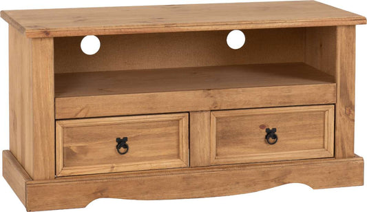 CORONA 2 DRAWER FLAT SCREEN TV UNIT - DISTRESSED WAXED PINE