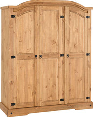 CORONA 3 DOOR WARDROBE - DISTRESSED WAXED PINE