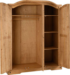 CORONA 3 DOOR WARDROBE - DISTRESSED WAXED PINE