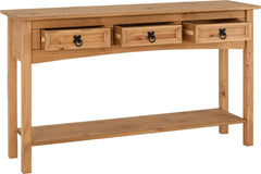 CORONA 3 DRAWER CONSOLE TABLE WITH SHELF - DISTRESSED WAXED PINE