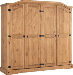 CORONA 4 DOOR WARDROBE - DISTRESSED WAXED PINE