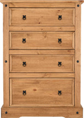 CORONA 4 DRAWER CHEST - DISTRESSED WAXED PINE