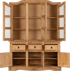 CORONA 4'6" BUFFET HUTCH - DISTRESSED WAXED PINE/CLEAR GLASS