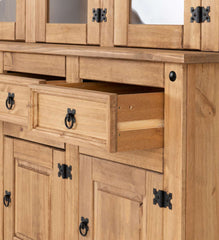 CORONA 4'6" BUFFET HUTCH - DISTRESSED WAXED PINE/CLEAR GLASS