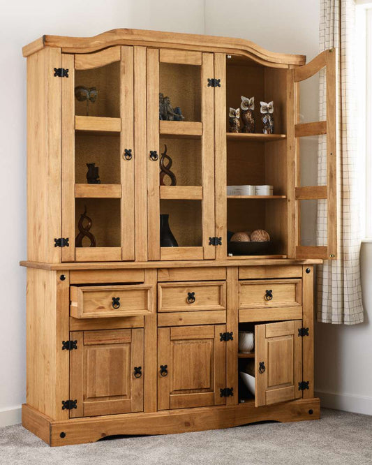 CORONA 4'6" BUFFET HUTCH - DISTRESSED WAXED PINE/CLEAR GLASS